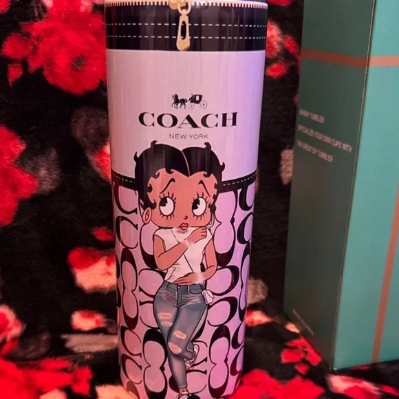 Betty Boop Coach Cartoon Design Skinny Tumbler Pink - Picture 2 of 6